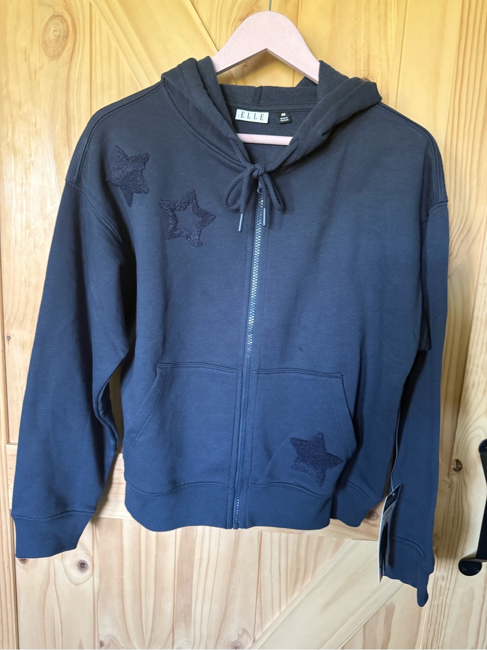 Elle Dark Navy Blue Zip Hoodie with Star Appliqués - Picture 4 of 9